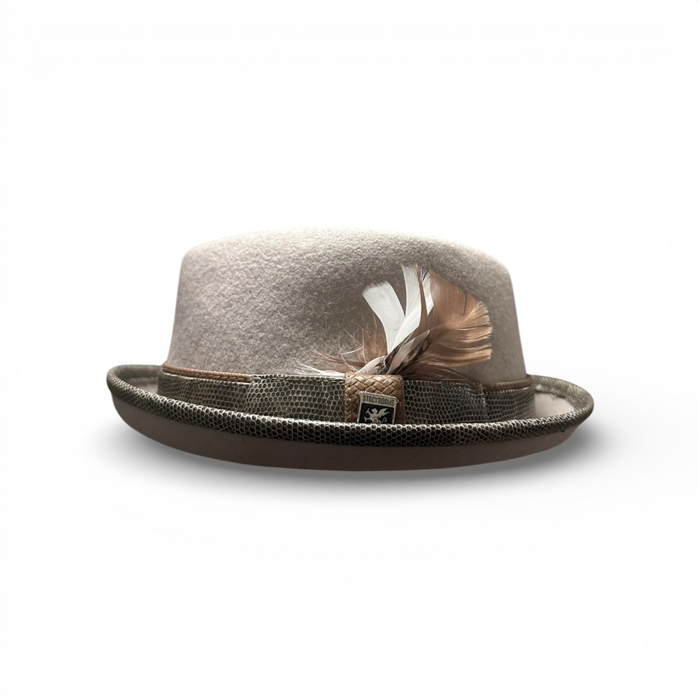 Stylish beige Stacey Adam’s  Fedora with Feather and leather Accent